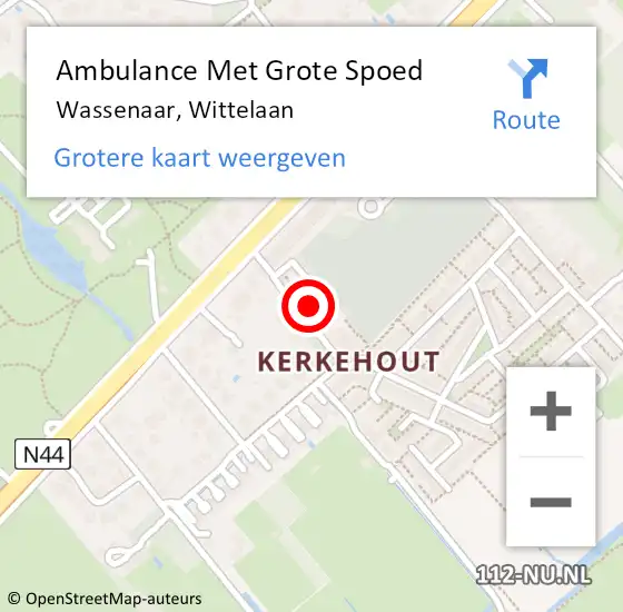 Locatie op kaart van de 112 melding: Ambulance Met Grote Spoed Naar Wassenaar, Wittelaan op 29 juli 2021 07:20