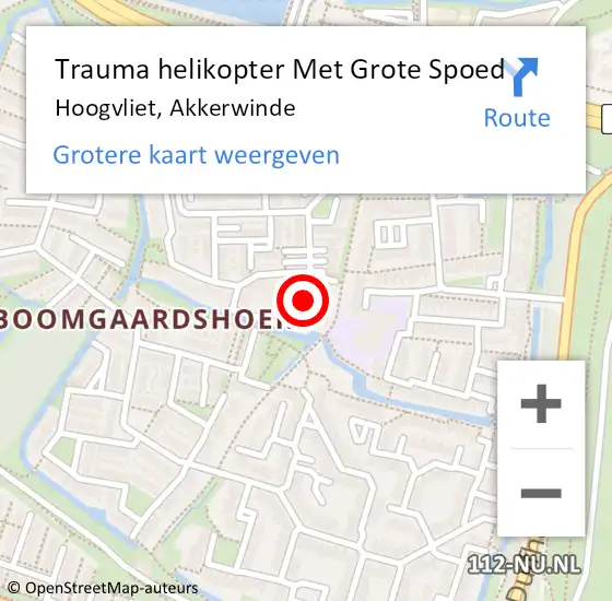 Locatie op kaart van de 112 melding: Trauma helikopter Met Grote Spoed Naar Hoogvliet, Akkerwinde op 29 juli 2021 08:40