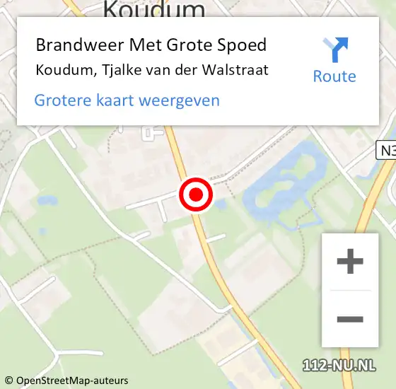 Locatie op kaart van de 112 melding: Brandweer Met Grote Spoed Naar Koudum, Tjalke van der Walstraat op 29 juli 2021 08:48