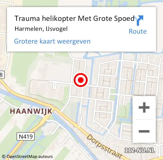 Locatie op kaart van de 112 melding: Trauma helikopter Met Grote Spoed Naar Harmelen, IJsvogel op 29 juli 2021 09:02