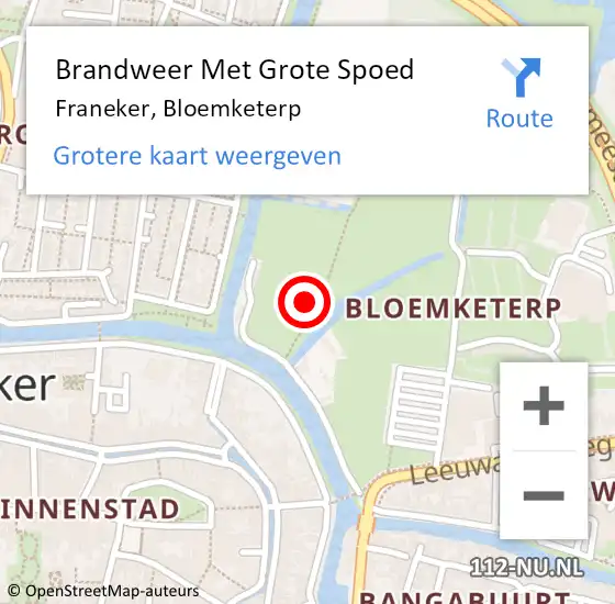 Locatie op kaart van de 112 melding: Brandweer Met Grote Spoed Naar Franeker, Bloemketerp op 29 juli 2021 09:25