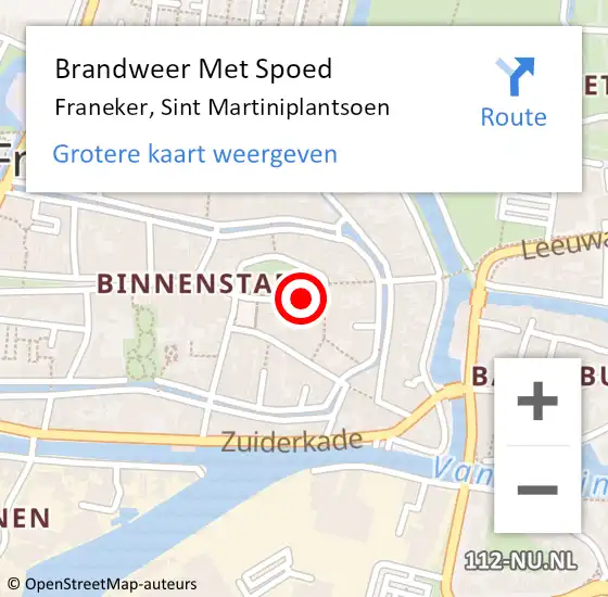 Locatie op kaart van de 112 melding: Brandweer Met Spoed Naar Franeker, Sint Martiniplantsoen op 29 juli 2021 09:33