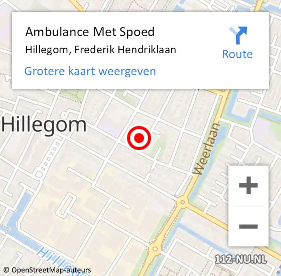 Locatie op kaart van de 112 melding: Ambulance Met Spoed Naar Hillegom, Frederik Hendriklaan op 29 juli 2021 09:57