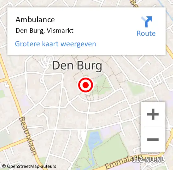 Locatie op kaart van de 112 melding: Ambulance Den Burg, Vismarkt op 29 juli 2021 10:05