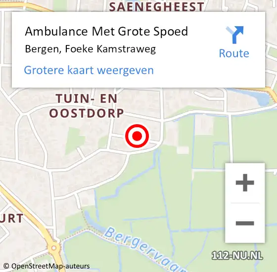 Locatie op kaart van de 112 melding: Ambulance Met Grote Spoed Naar Bergen, Foeke Kamstraweg op 29 juli 2021 10:11