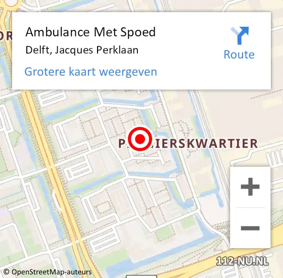 Locatie op kaart van de 112 melding: Ambulance Met Spoed Naar Delft, Jacques Perklaan op 29 juli 2021 11:02