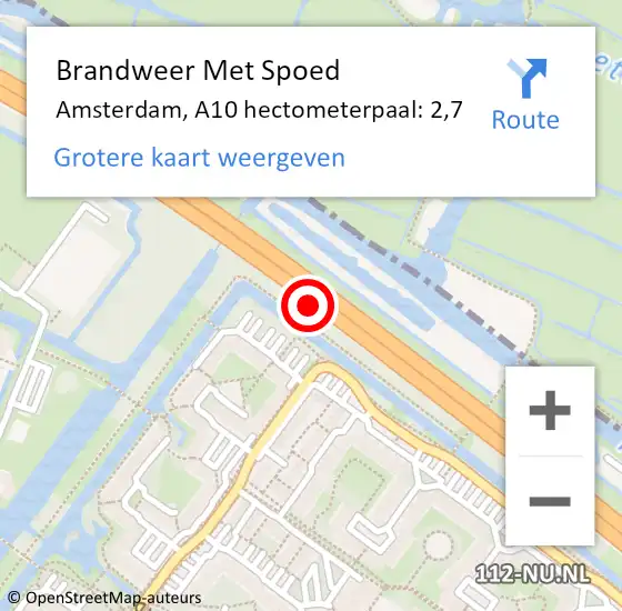 Locatie op kaart van de 112 melding: Brandweer Met Spoed Naar Amsterdam, A10 hectometerpaal: 2,7 op 29 juli 2021 11:07