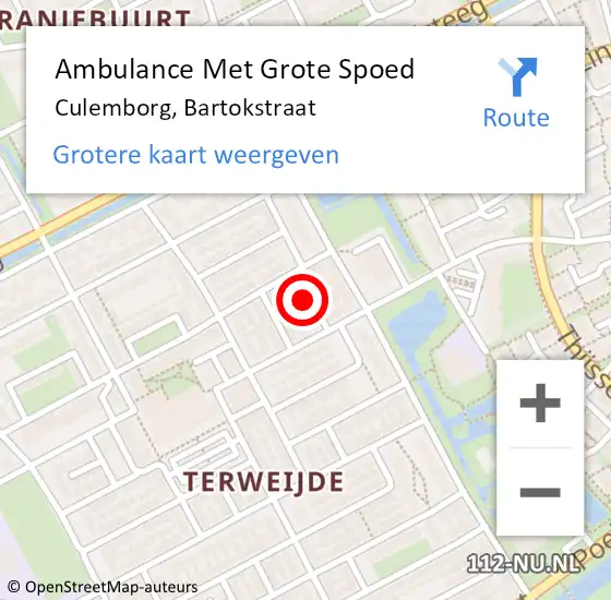 Locatie op kaart van de 112 melding: Ambulance Met Grote Spoed Naar Culemborg, Bartokstraat op 29 juli 2021 11:09