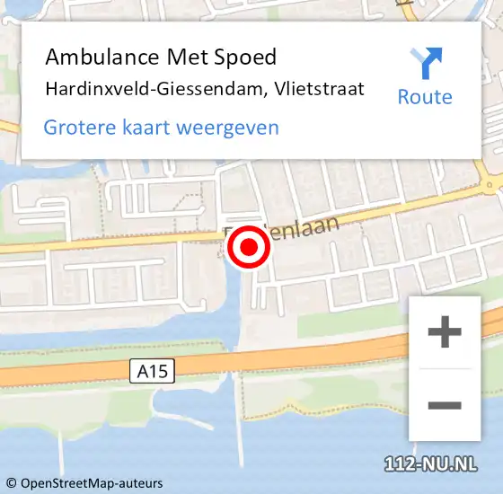 Locatie op kaart van de 112 melding: Ambulance Met Spoed Naar Hardinxveld-Giessendam, Vlietstraat op 29 juli 2021 11:55
