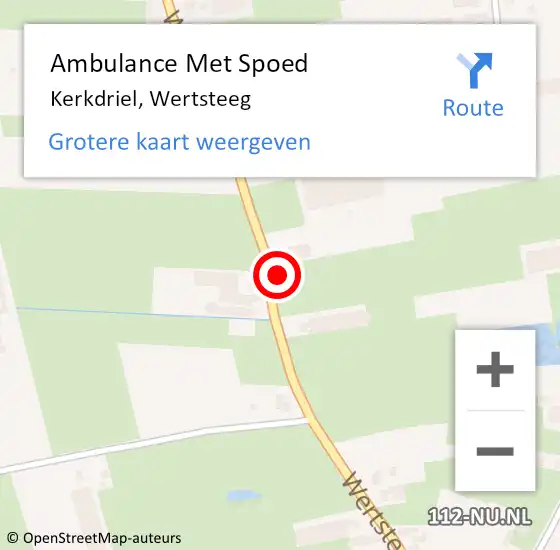 Locatie op kaart van de 112 melding: Ambulance Met Spoed Naar Kerkdriel, Wertsteeg op 29 juli 2021 12:00