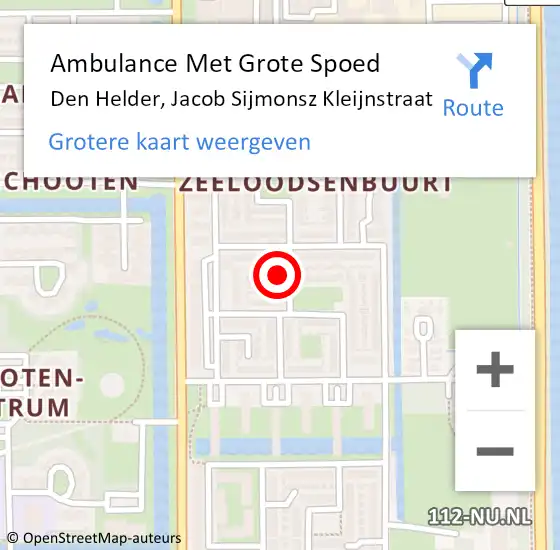 Locatie op kaart van de 112 melding: Ambulance Met Grote Spoed Naar Den Helder, Jacob Sijmonsz Kleijnstraat op 29 juli 2021 12:31