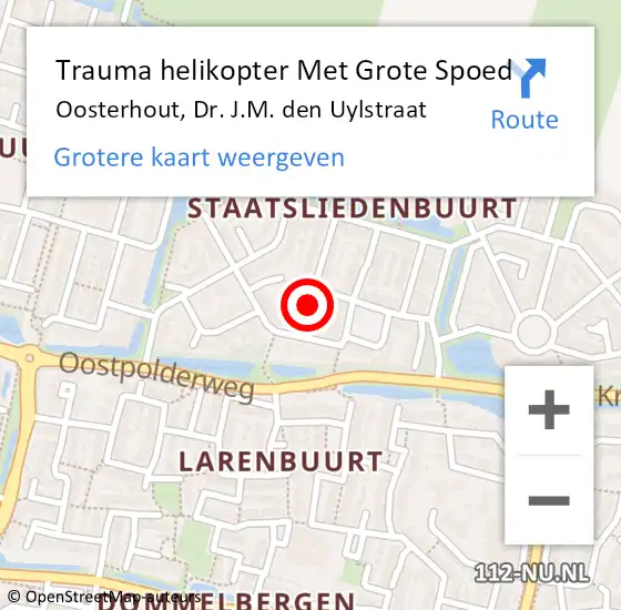 Locatie op kaart van de 112 melding: Trauma helikopter Met Grote Spoed Naar Oosterhout, Dr. J.M. den Uylstraat op 29 juli 2021 13:16