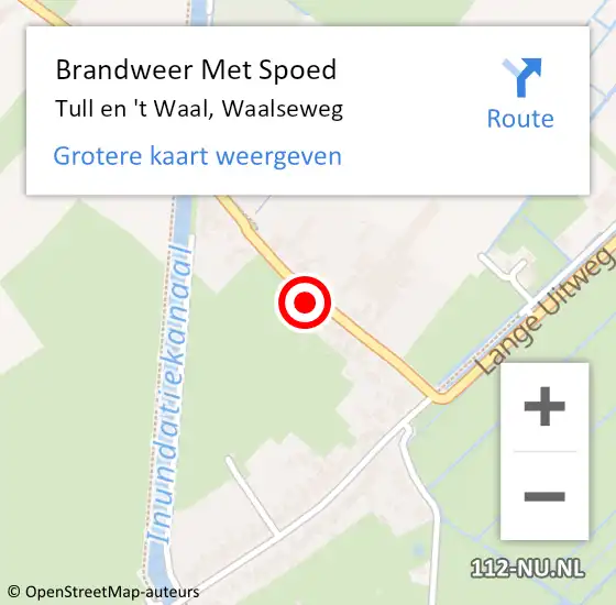 Locatie op kaart van de 112 melding: Brandweer Met Spoed Naar Tull en 't Waal, Waalseweg op 29 juli 2021 13:34