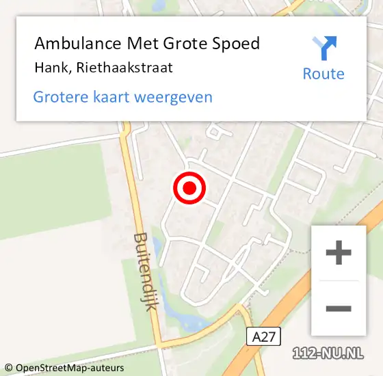 Locatie op kaart van de 112 melding: Ambulance Met Grote Spoed Naar Hank, Riethaakstraat op 18 juni 2014 09:06