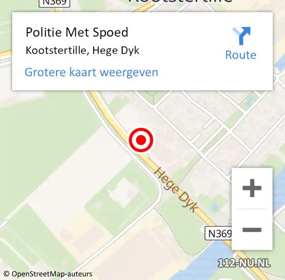 Locatie op kaart van de 112 melding: Politie Met Spoed Naar Kootstertille, Hege Dyk op 29 juli 2021 14:00