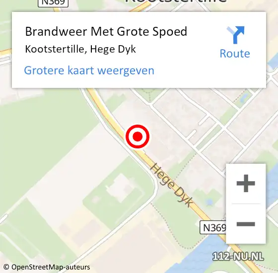 Locatie op kaart van de 112 melding: Brandweer Met Grote Spoed Naar Kootstertille, Hege Dyk op 29 juli 2021 14:04