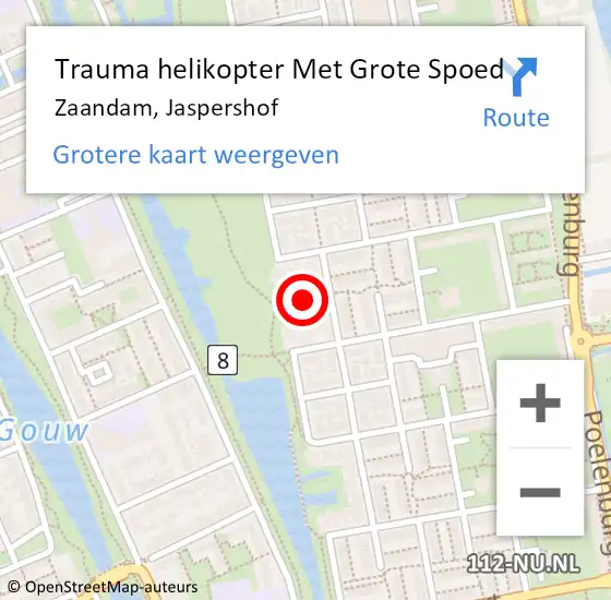 Locatie op kaart van de 112 melding: Trauma helikopter Met Grote Spoed Naar Zaandam, Jaspershof op 29 juli 2021 14:35