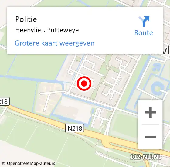 Locatie op kaart van de 112 melding: Politie Heenvliet, Putteweye op 29 juli 2021 14:36