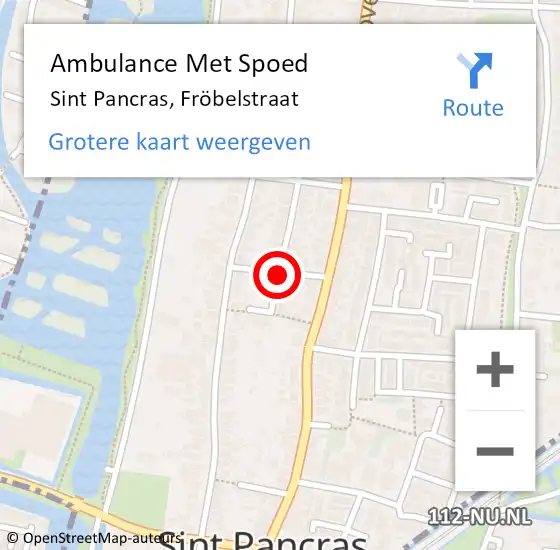 Locatie op kaart van de 112 melding: Ambulance Met Spoed Naar Sint Pancras, Fröbelstraat op 29 juli 2021 14:42