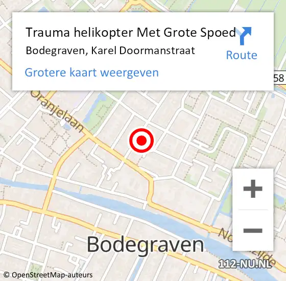 Locatie op kaart van de 112 melding: Trauma helikopter Met Grote Spoed Naar Bodegraven, Karel Doormanstraat op 29 juli 2021 15:14