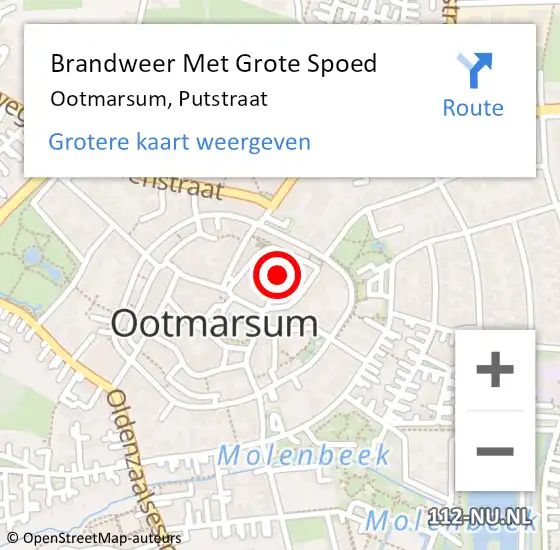 Locatie op kaart van de 112 melding: Brandweer Met Grote Spoed Naar Ootmarsum, Putstraat op 29 juli 2021 15:28