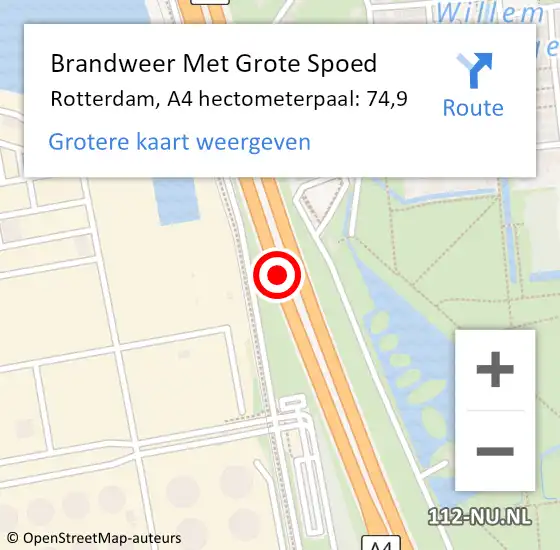 Locatie op kaart van de 112 melding: Brandweer Met Grote Spoed Naar Rotterdam, A4 hectometerpaal: 74,9 op 29 juli 2021 15:44