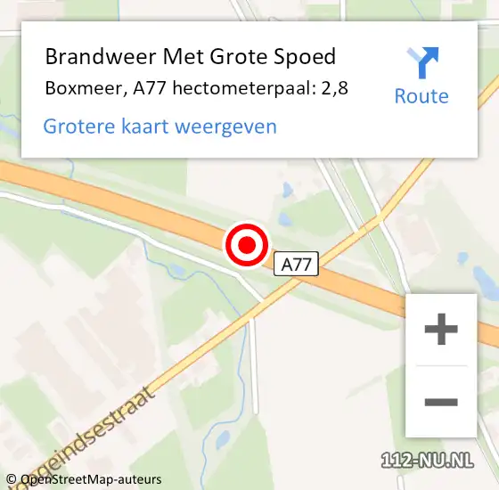 Locatie op kaart van de 112 melding: Brandweer Met Grote Spoed Naar Boxmeer, A77 hectometerpaal: 2,8 op 29 juli 2021 15:50