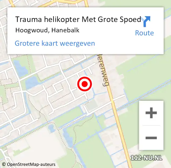 Locatie op kaart van de 112 melding: Trauma helikopter Met Grote Spoed Naar Hoogwoud, Hanebalk op 29 juli 2021 16:11