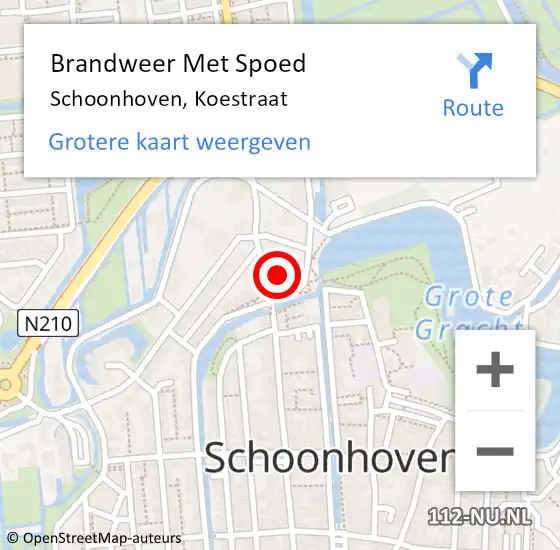 Locatie op kaart van de 112 melding: Brandweer Met Spoed Naar Schoonhoven, Koestraat op 29 juli 2021 17:15