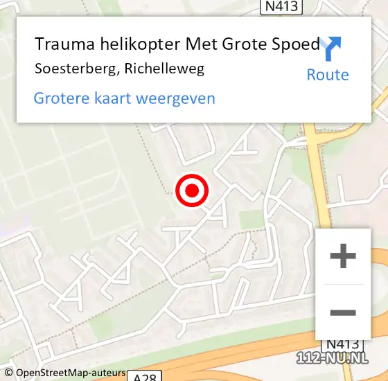 Locatie op kaart van de 112 melding: Trauma helikopter Met Grote Spoed Naar Soesterberg, Richelleweg op 29 juli 2021 17:24