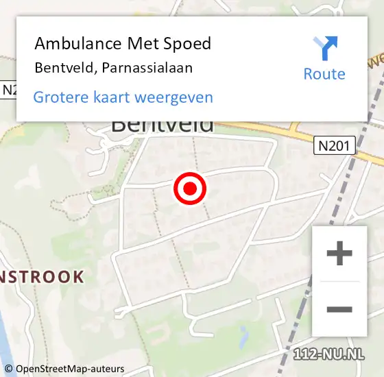 Locatie op kaart van de 112 melding: Ambulance Met Spoed Naar Bentveld, Parnassialaan op 29 juli 2021 18:31