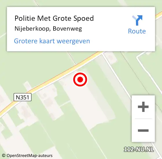 Locatie op kaart van de 112 melding: Politie Met Grote Spoed Naar Nijeberkoop, Bovenweg op 29 juli 2021 19:05