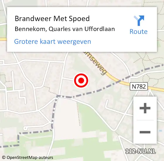 Locatie op kaart van de 112 melding: Brandweer Met Spoed Naar Bennekom, Quarles van Uffordlaan op 29 juli 2021 19:24