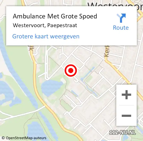 Locatie op kaart van de 112 melding: Ambulance Met Grote Spoed Naar Westervoort, Paepestraat op 29 juli 2021 20:14