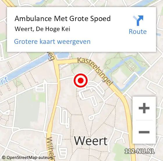 Locatie op kaart van de 112 melding: Ambulance Met Grote Spoed Naar Weert, De Hoge Kei op 29 juli 2021 20:23