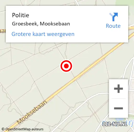 Locatie op kaart van de 112 melding: Politie Groesbeek, Mooksebaan op 29 juli 2021 20:35