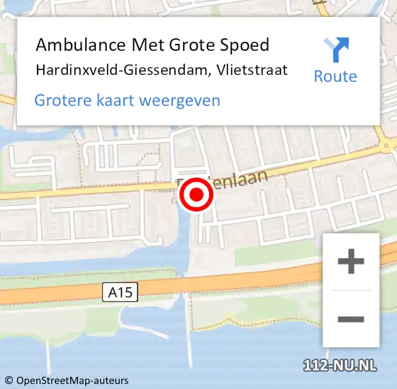 Locatie op kaart van de 112 melding: Ambulance Met Grote Spoed Naar Hardinxveld-Giessendam, Vlietstraat op 29 juli 2021 20:45