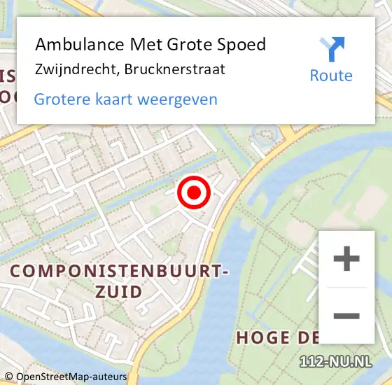 Locatie op kaart van de 112 melding: Ambulance Met Grote Spoed Naar Zwijndrecht, Brucknerstraat op 29 juli 2021 20:56