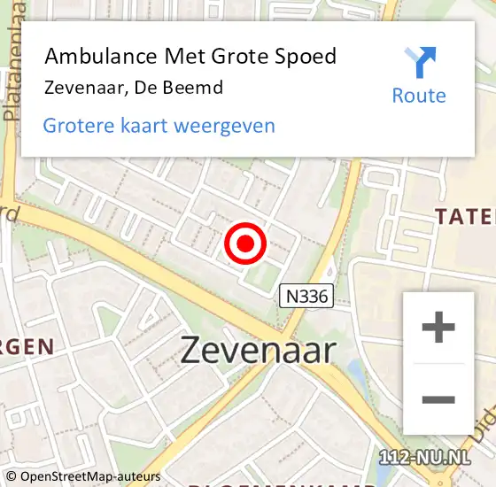 Locatie op kaart van de 112 melding: Ambulance Met Grote Spoed Naar Zevenaar, De Beemd op 29 juli 2021 21:33