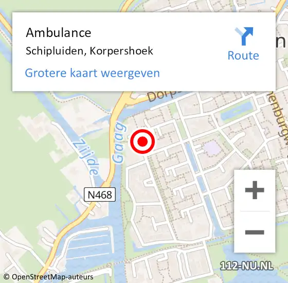 Locatie op kaart van de 112 melding: Ambulance Schipluiden, Korpershoek op 18 juni 2014 09:43