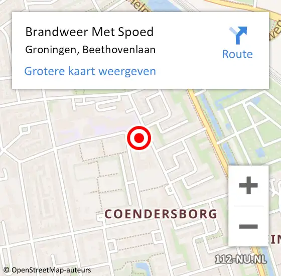 Locatie op kaart van de 112 melding: Brandweer Met Spoed Naar Groningen, Beethovenlaan op 29 juli 2021 22:31