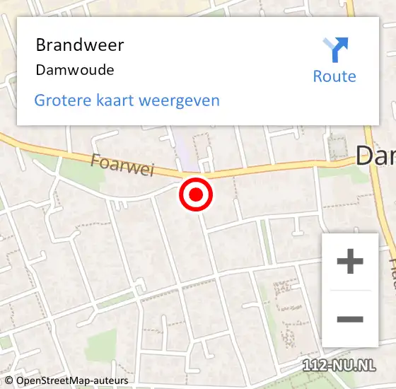 Locatie op kaart van de 112 melding: Brandweer Damwoude op 18 juni 2014 09:45