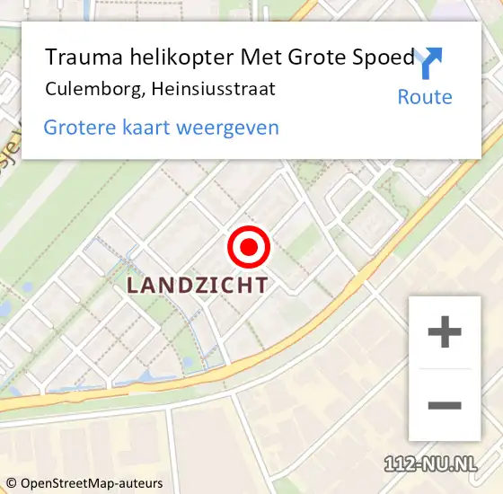 Locatie op kaart van de 112 melding: Trauma helikopter Met Grote Spoed Naar Culemborg, Heinsiusstraat op 29 juli 2021 22:41