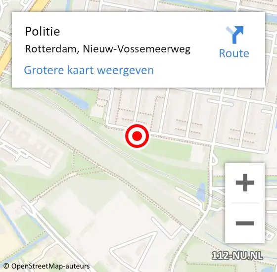 Locatie op kaart van de 112 melding: Politie Rotterdam, Nieuw-Vossemeerweg op 29 juli 2021 22:55