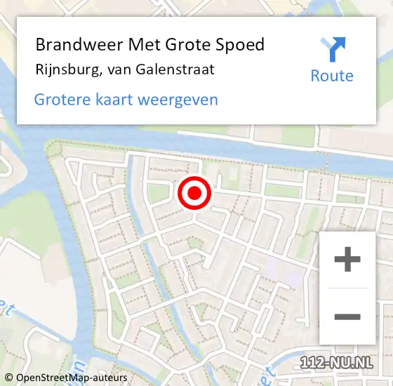 Locatie op kaart van de 112 melding: Brandweer Met Grote Spoed Naar Rijnsburg, van Galenstraat op 29 juli 2021 22:57