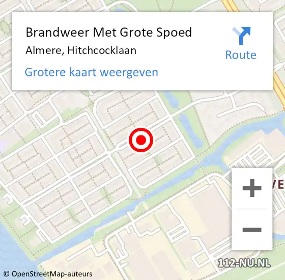 Locatie op kaart van de 112 melding: Brandweer Met Grote Spoed Naar Almere, Hitchcocklaan op 29 juli 2021 23:00