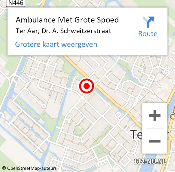 Locatie op kaart van de 112 melding: Ambulance Met Grote Spoed Naar Ter Aar, Dr. A. Schweitzerstraat op 29 juli 2021 23:08