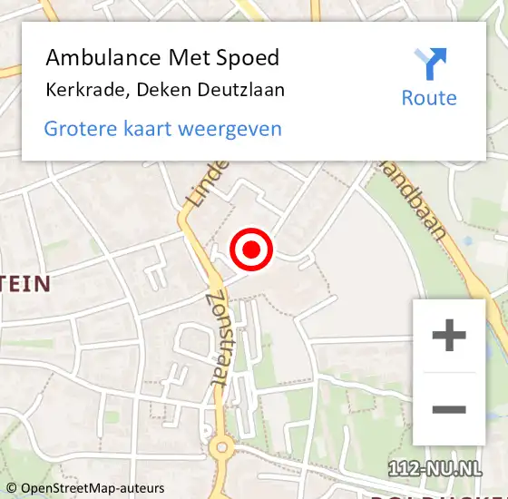 Locatie op kaart van de 112 melding: Ambulance Met Spoed Naar Kerkrade, Deken Deutzlaan op 29 juli 2021 23:41