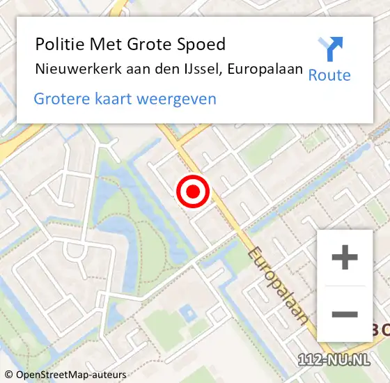 Locatie op kaart van de 112 melding: Politie Met Grote Spoed Naar Nieuwerkerk aan den IJssel, Europalaan op 29 juli 2021 23:44