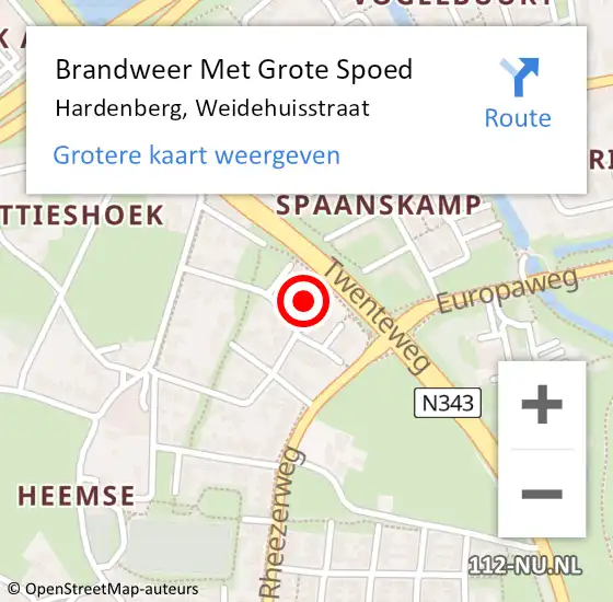 Locatie op kaart van de 112 melding: Brandweer Met Grote Spoed Naar Hardenberg, Weidehuisstraat op 30 juli 2021 00:11